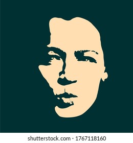 Vista frontal. Silueta elegante de cabeza femenina. Retrato de una mujer