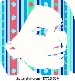 Face front view. Elegant silhouette of a female head. Portrait of a happy smiled woman