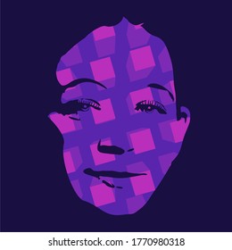Face front view. Elegant silhouette of a female head. Portrait of a happy smiled woman