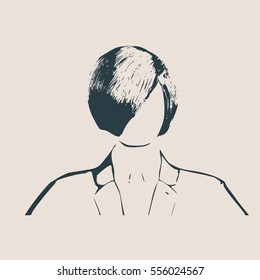 Face front view. Elegant silhouette of a female head. Vector Illustration. Short hair. Monochrome gamma. Business woman