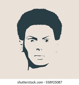 Face front view. Elegant silhouette of a female head. Vector Illustration. Short hair. Monochrome gamma.