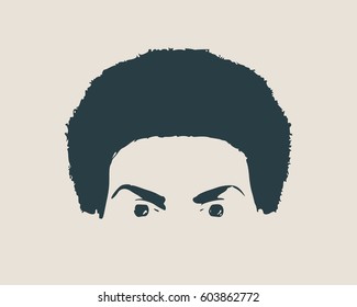 Face front view. Elegant silhouette of a part of female head. Vector Illustration. Monochrome gamma. Hair and eyes