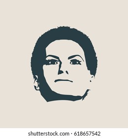 Face front view. Elegant silhouette of a female head. Vector Illustration. Short hair. Monochrome gamma.