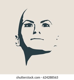 Face front view. Elegant silhouette of a female head. Vector Illustration. Monochrome gamma.