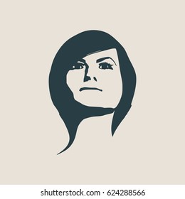 Face front view. Elegant silhouette of a female head. Vector Illustration. Short hair. Monochrome gamma.
