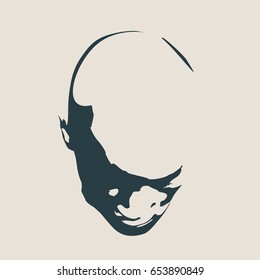 Face front view. Elegant silhouette of a female head. Vector Illustration. Monochrome gamma.