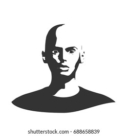 Face front view. Elegant silhouette of a female head. Vector Illustration. Short hair. Monochrome gamma.