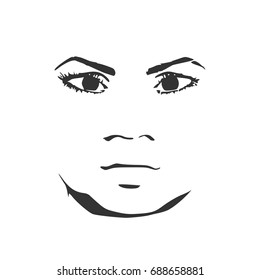Face front view. Elegant silhouette of a female head. Vector Illustration. Short hair. Monochrome gamma.