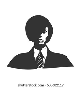 Face front view. Elegant silhouette of a female head. Vector Illustration. Short hair. Monochrome gamma. Business woman