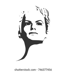 Face front view. Elegant silhouette of a female head. Monochrome gamma.
