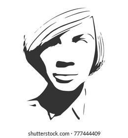 Face front view. Elegant silhouette of a female head. Short hair. Monochrome gamma.