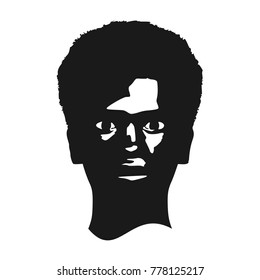 Face front view. Elegant silhouette of a african woman head. Short hair. Monochrome gamma.