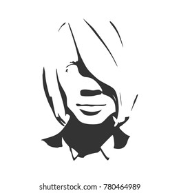 Face front view. Elegant silhouette of a female head. Short hair. Monochrome gamma.