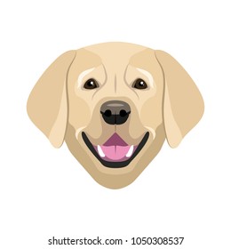 The face of a funny dog, a labrador, retriever, a golden color dog. Flat design. Vector illustration.