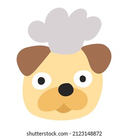 Face of funny dog wearing chef hat. Flat icon illustration on white background.