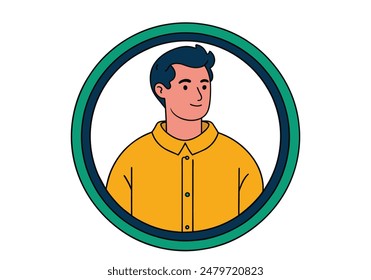Gesicht eines lustigen Mannes, der etwas isoliert auf Weiß sucht. Neugieriger Kerl, der durch die Kreisform schaut. Handgezeichnete Stil Vektorgrafik Design Illustrationen.
