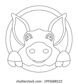 face funny pig, vector illustration,  lining draw,  front view