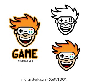 Face - game logo. Game freak -  game joystick logotype