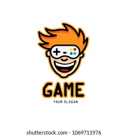 Face - game logo. Game freak -  game joystick logotype