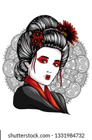 Face Of A Geisha Drawn Like A Comic