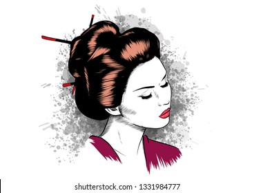 face of a geisha drawn like a comic