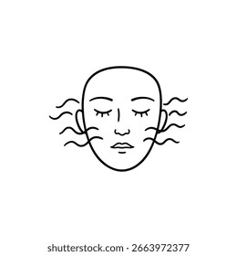 Rosto com ondas suaves representando a respiração calma e relaxamento