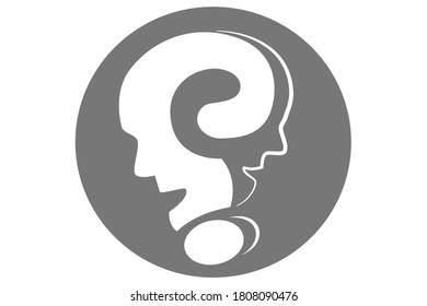 Face gesture illustration of a person in a question mark on white background