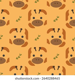 Face giraffe square cartoon so cute. On yellow background. Pattern seamless vector illustration. 