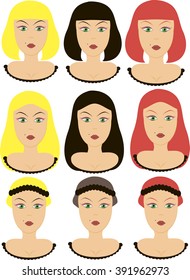 face of the girl with different hairstyles vector