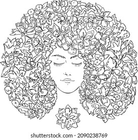 The face of a girl with hair of many colors sketch vector illustration hand draw