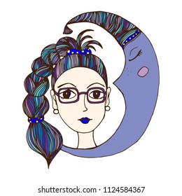 The face of a girl with a hairdo, doodle. A vector illustration drawn by hand