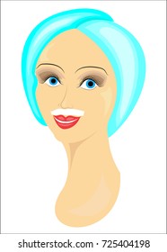 The face of a girl. The lady does the depilation of the face. Removes hair over the upper lip. Vector illustration.