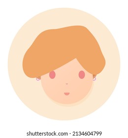 The face of a girl with orange hair with earrings smiling.
