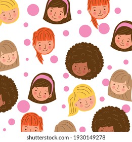 face girl patterns with pink circles shapes. vector illustration