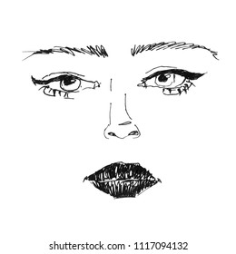 Face girl portriet fashion illustration vector ink