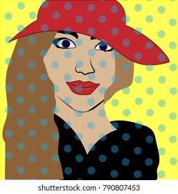 face of a girl in a red hat and a black dress