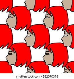 Face girl side view. Vector seamless pattern