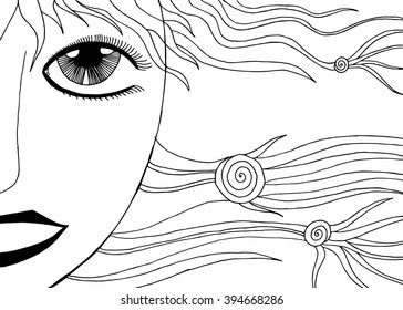 face girl with strands