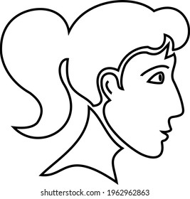 Face of a girl. Stylized image of a person's face. Icon. Port of the young woman. Vector graphics. Black contour. 