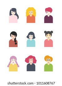 Face of girls. Set of girls with smile. face vector. Girls in flat design vector. Smile girls. Beautiful face. Flat design vector illustration