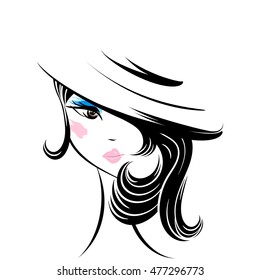 face glamorous girl with maquillage in a hat vector