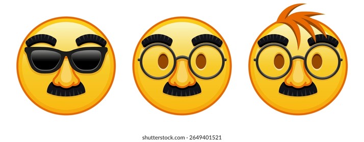 Face with glasses and mustache Set of three yellow emoji