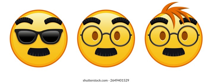 Face with glasses and mustache Set of three emoji