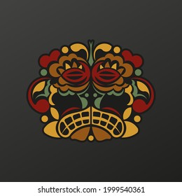 The face of the gods of the ancient tribes. Luxurious pattern with lace motifs. Isolated. Vector illustration