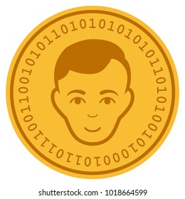 Face golden digital coin icon. Vector style is a gold yellow flat coin cryptocurrency symbol.