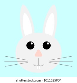 Face of a gray rabbit on blue background. Flat design.