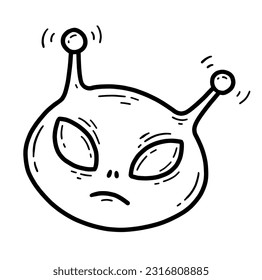 La cara de un extraterrestre verde al estilo de las caricaturas del doodle