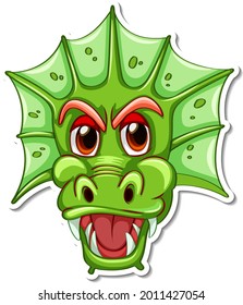 Face of green dragon cartoon character sticker illustration