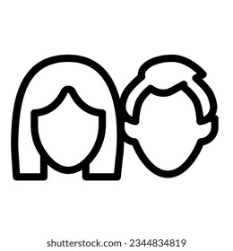 Face of guy and girl, two heads with haircut line icon, people concept, man and woman vector sign on white background, outline style icon mobile concept web design. Vector graphics.