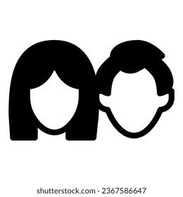 Face of guy and girl, two heads with haircut solid icon, people concept, man and woman vector sign on white background, glyph style icon for mobile concept and web design. Vector graphics